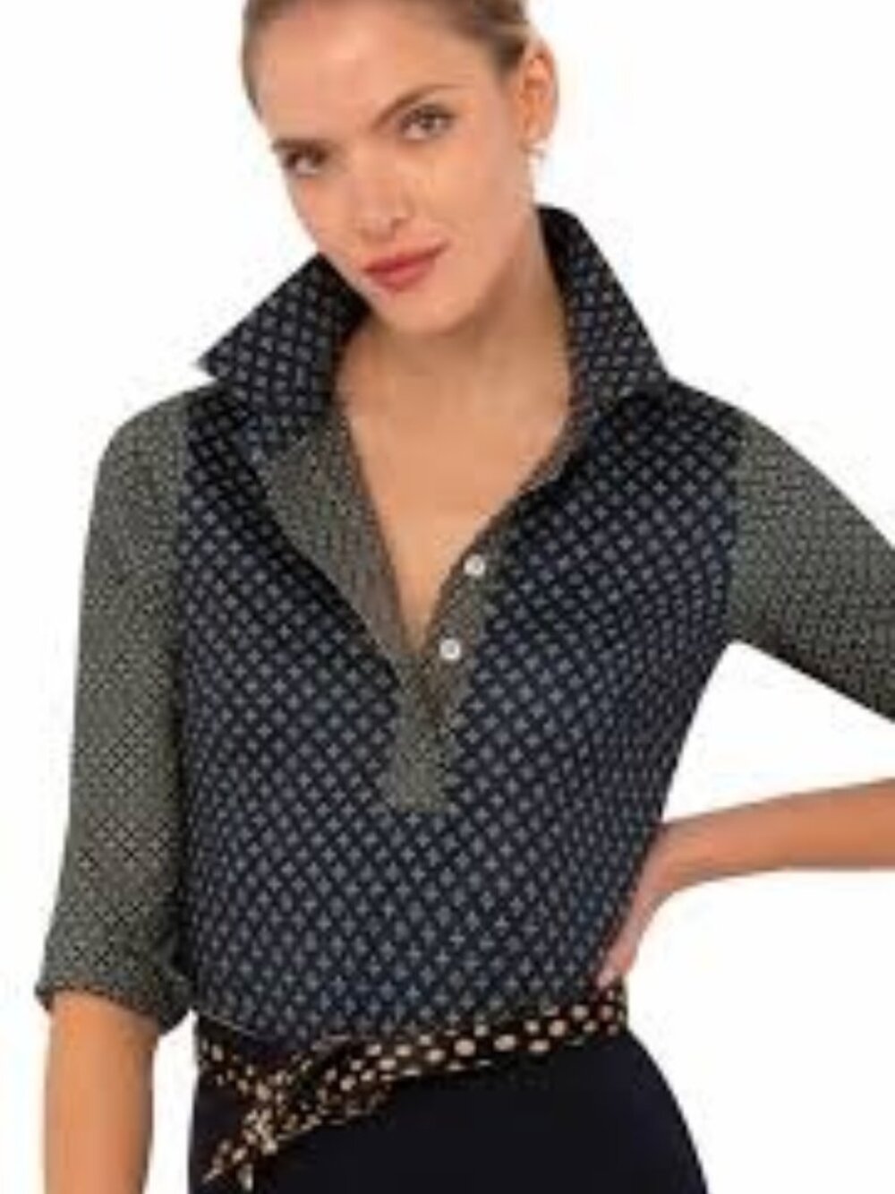 Gretchen Scott Everywhere Top Diamond Dot Foulardio Green SZ Large